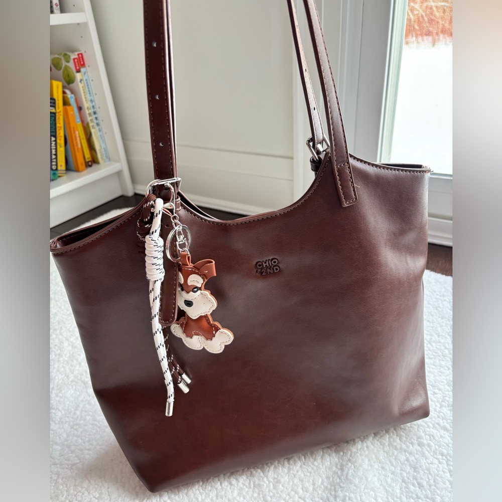 WITH HER X CHIO '2ND Cocoa Pup Brown Leather Hobo Tote